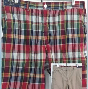 Ralph Lauren Reversible Plaid Khaki Shorts Sz 34